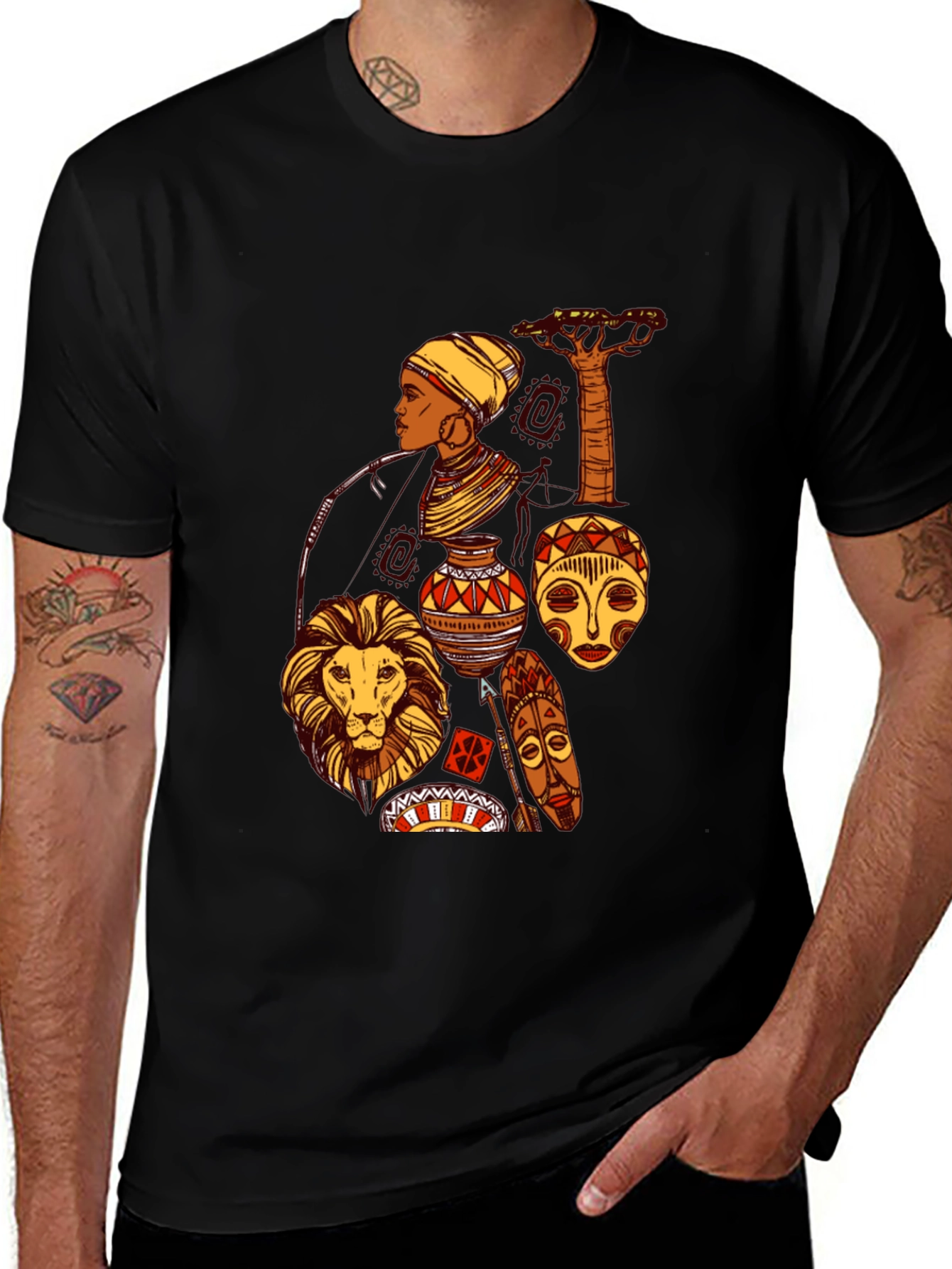 African Culture Graphic Print Black T-Shirt