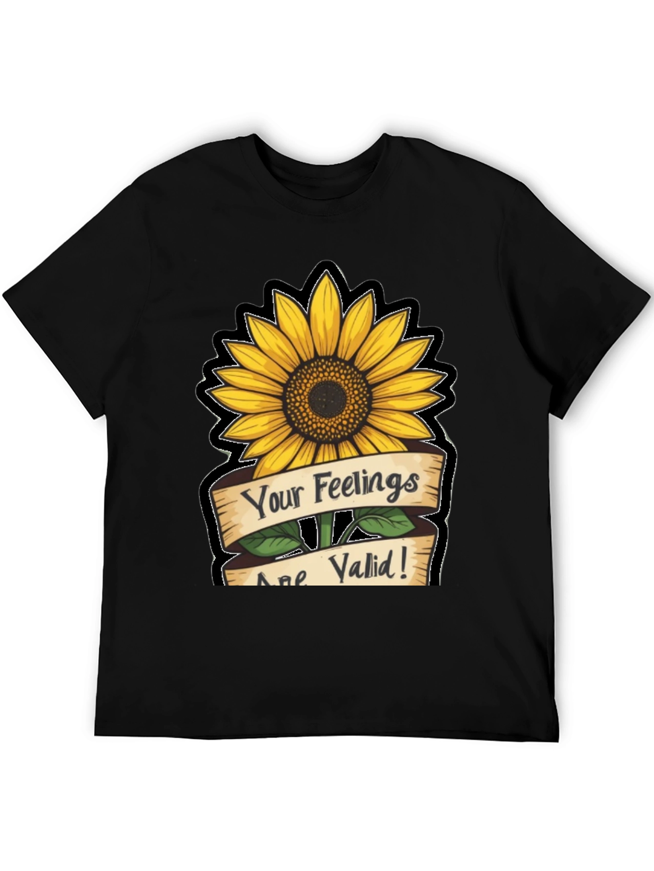 Sunflower Your Feelings Are Valid Black T-Shirt