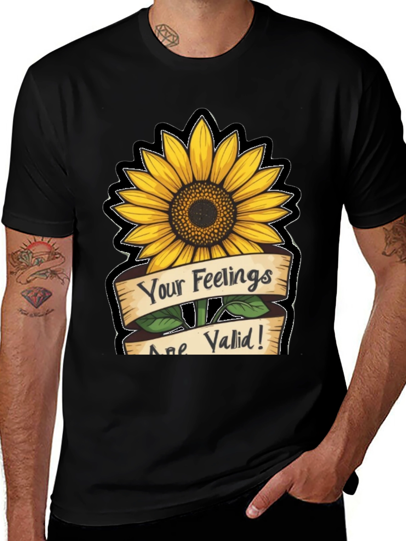 Sunflower Your Feelings Are Valid Black T-Shirt