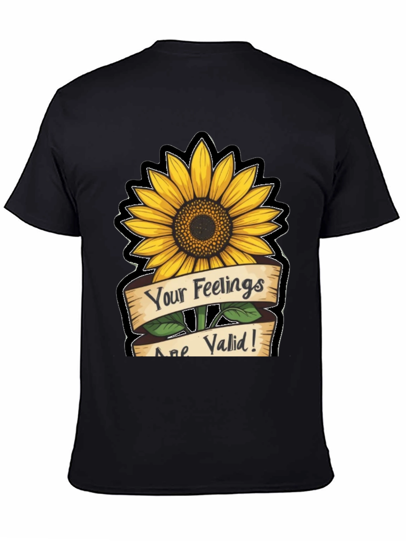 Sunflower Your Feelings Are Valid Black T-Shirt