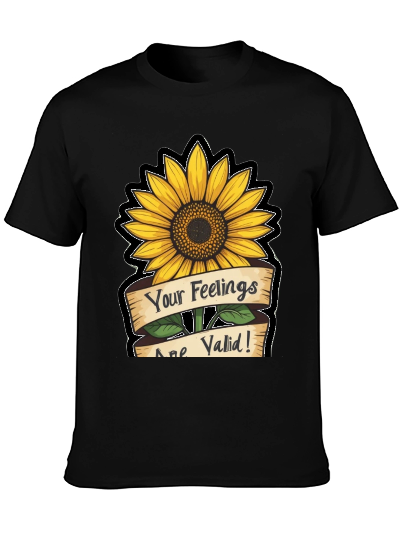 Sunflower Your Feelings Are Valid Black T-Shirt