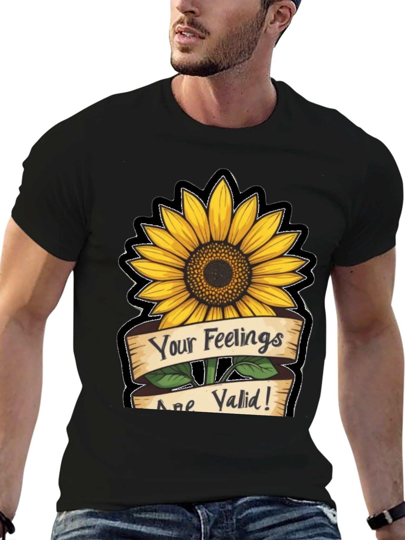 Sunflower Your Feelings Are Valid Black T-Shirt