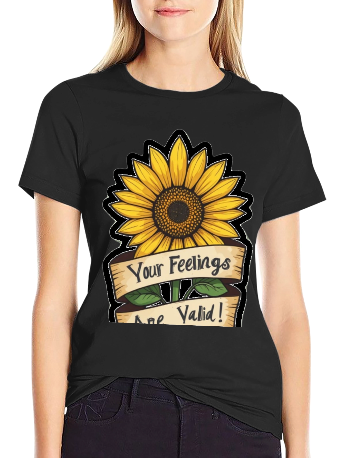 Sunflower Your Feelings Are Valid Black T-Shirt