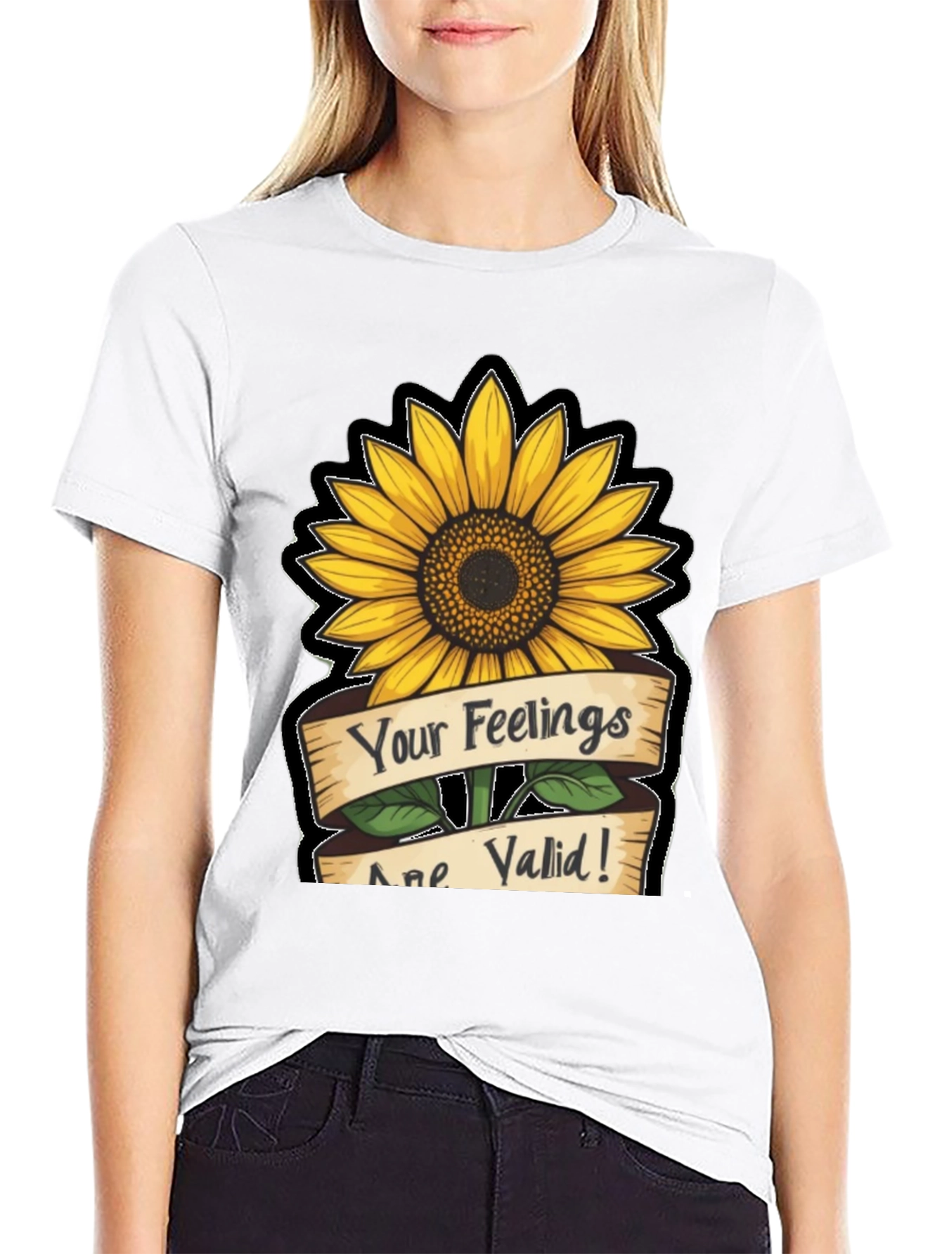 Sunflower Your Feelings Are Valid Black T-Shirt