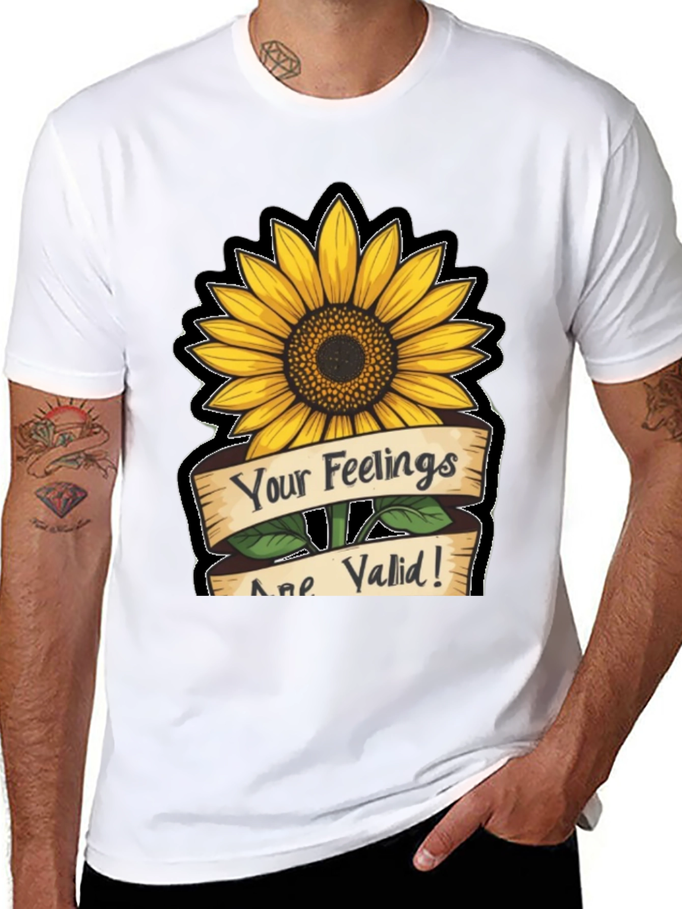 Sunflower Your Feelings Are Valid Black T-Shirt