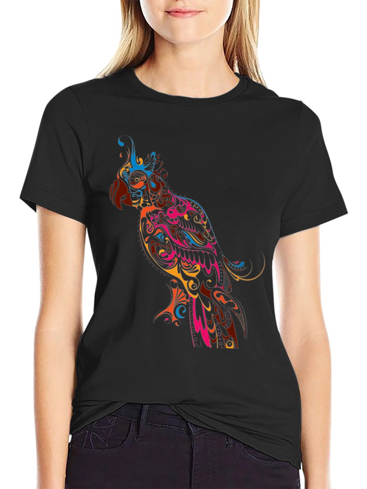 Vibrant Parrot Graphic Black T-Shirt