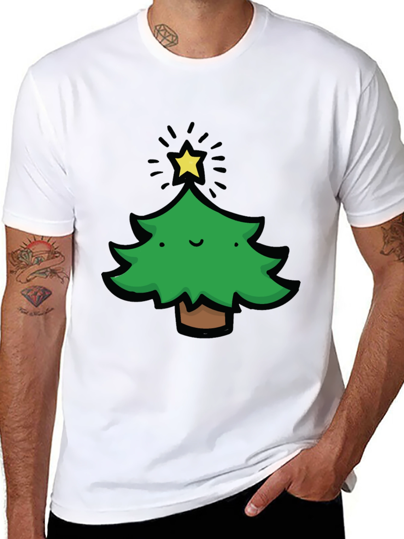 Festive Christmas Tree Graphic Tee - Black