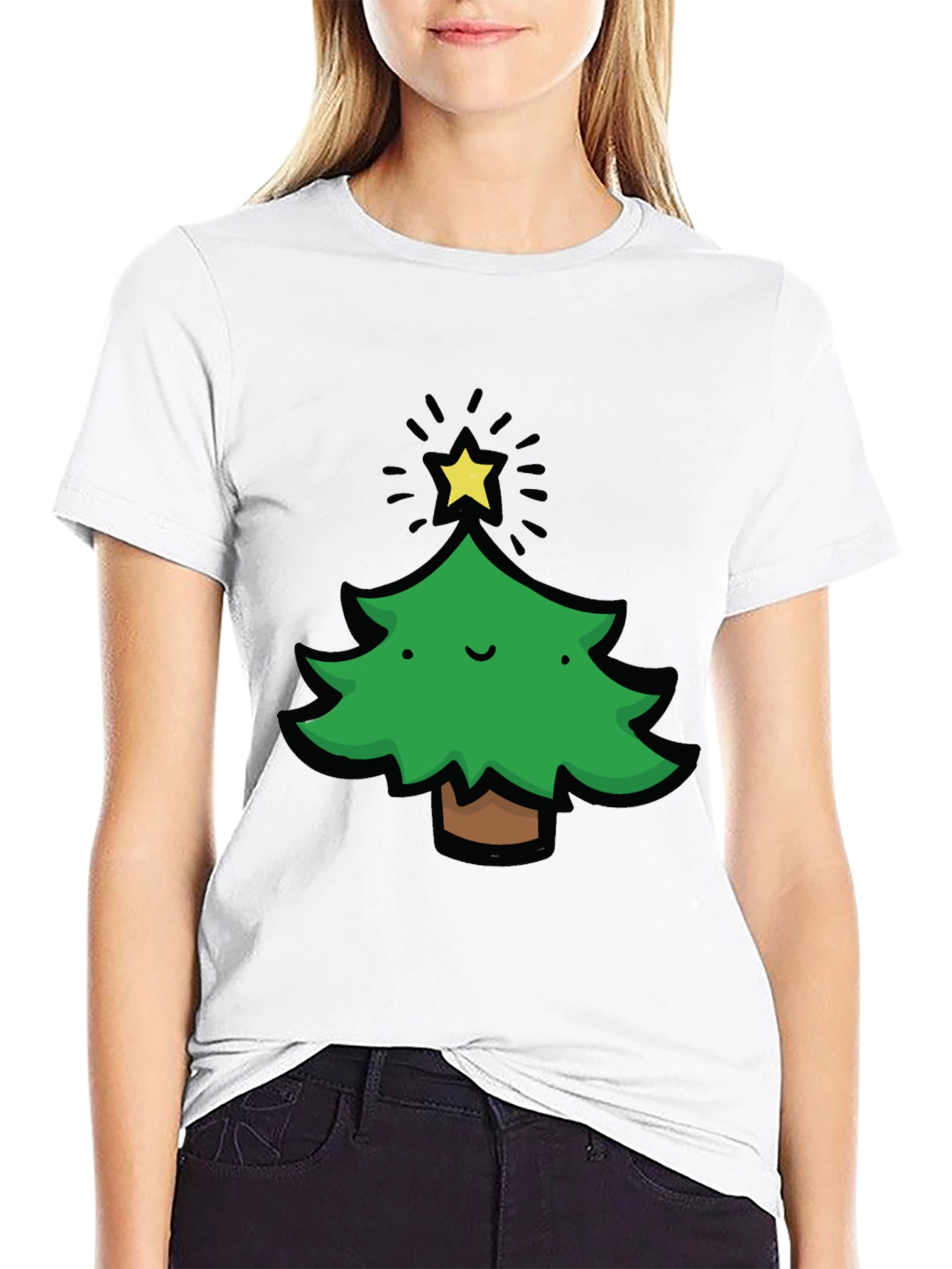 Festive Christmas Tree Graphic Tee - Black