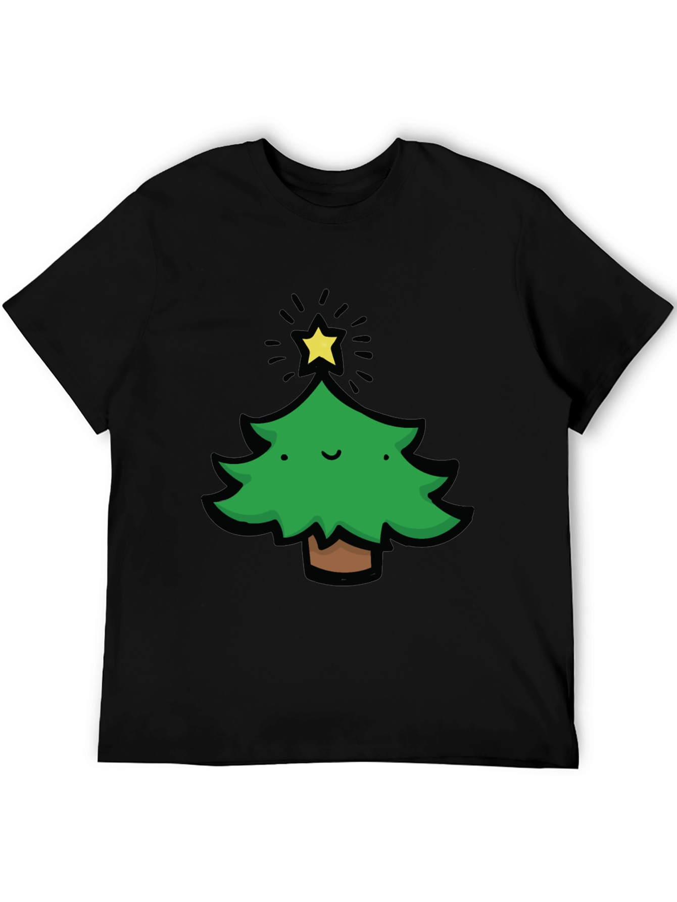 Festive Christmas Tree Graphic Tee - Black