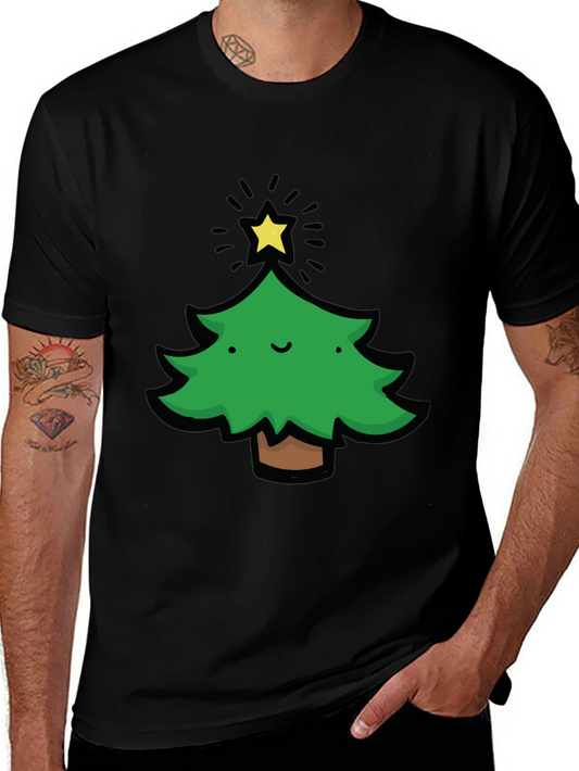 Festive Christmas Tree Graphic Tee - Black
