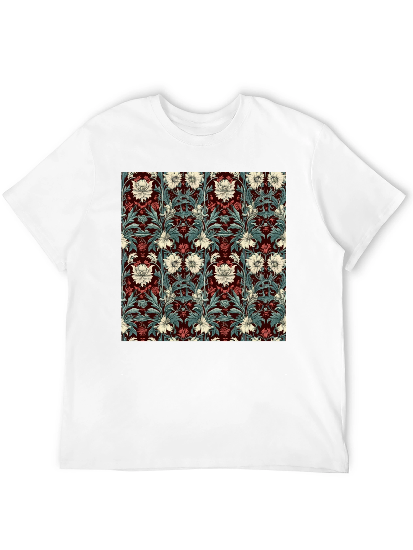 Floral Pattern T-Shirt Red & White Botanical Design