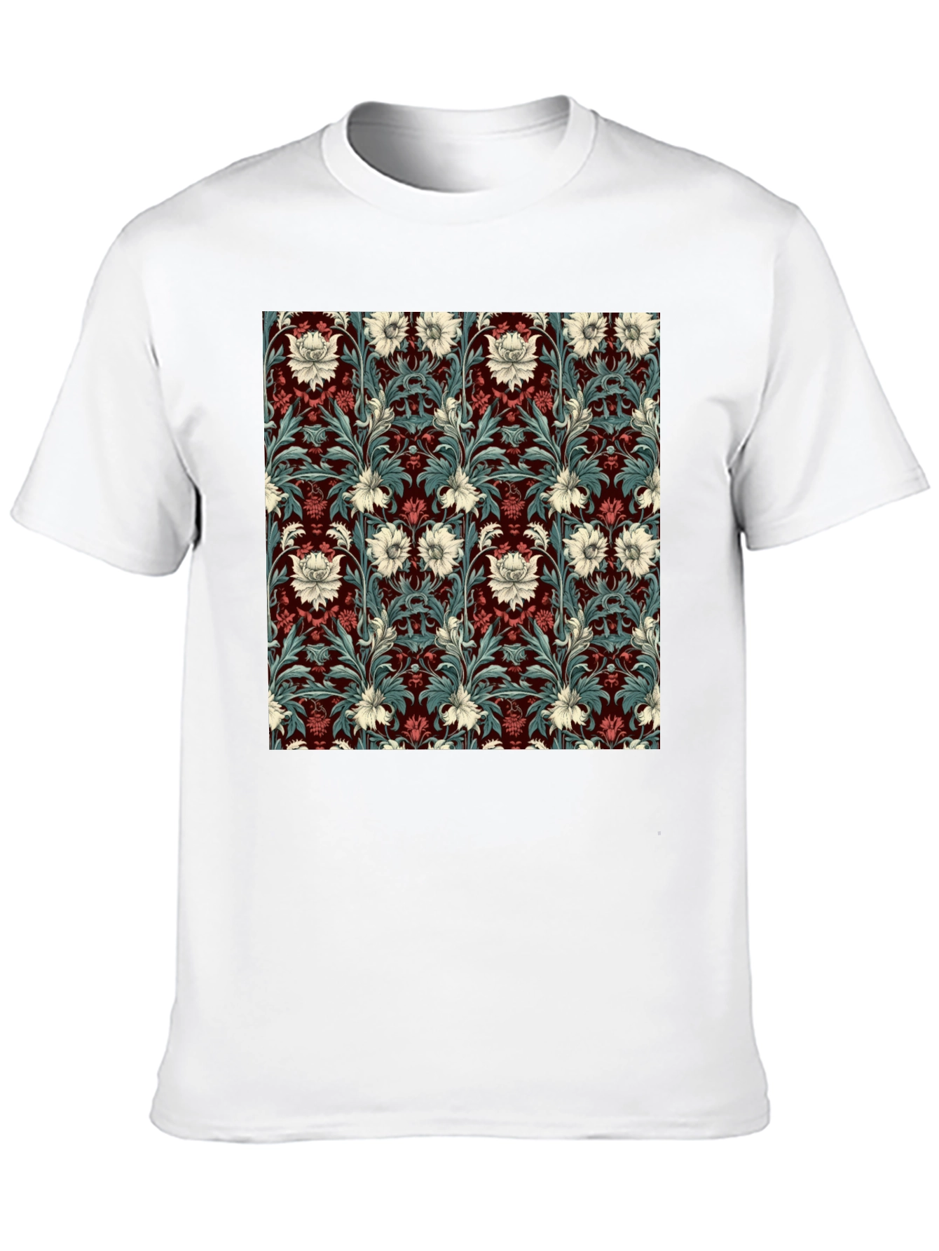 Floral Pattern T-Shirt Red & White Botanical Design