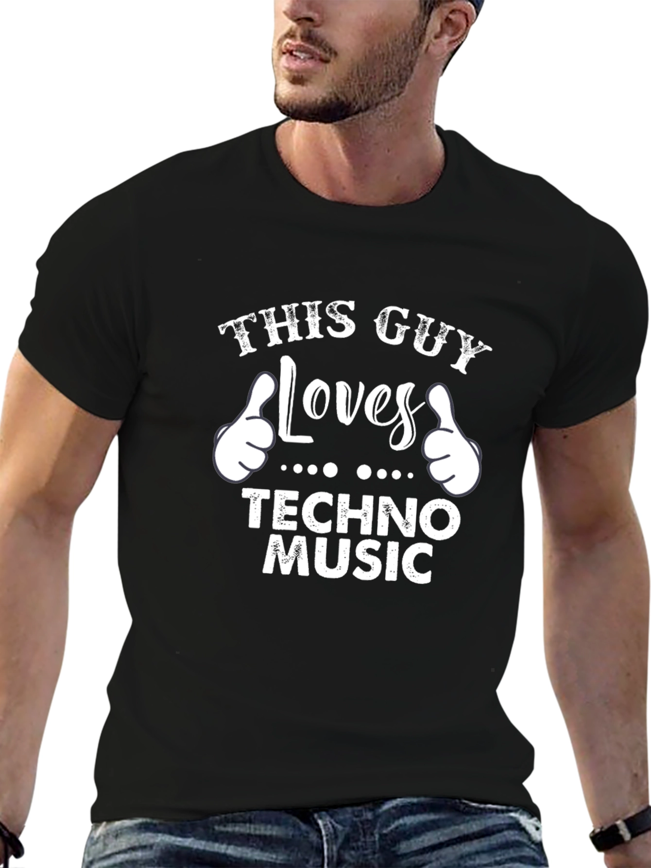 This Guy Loves Techno Music T-Shirt - Black