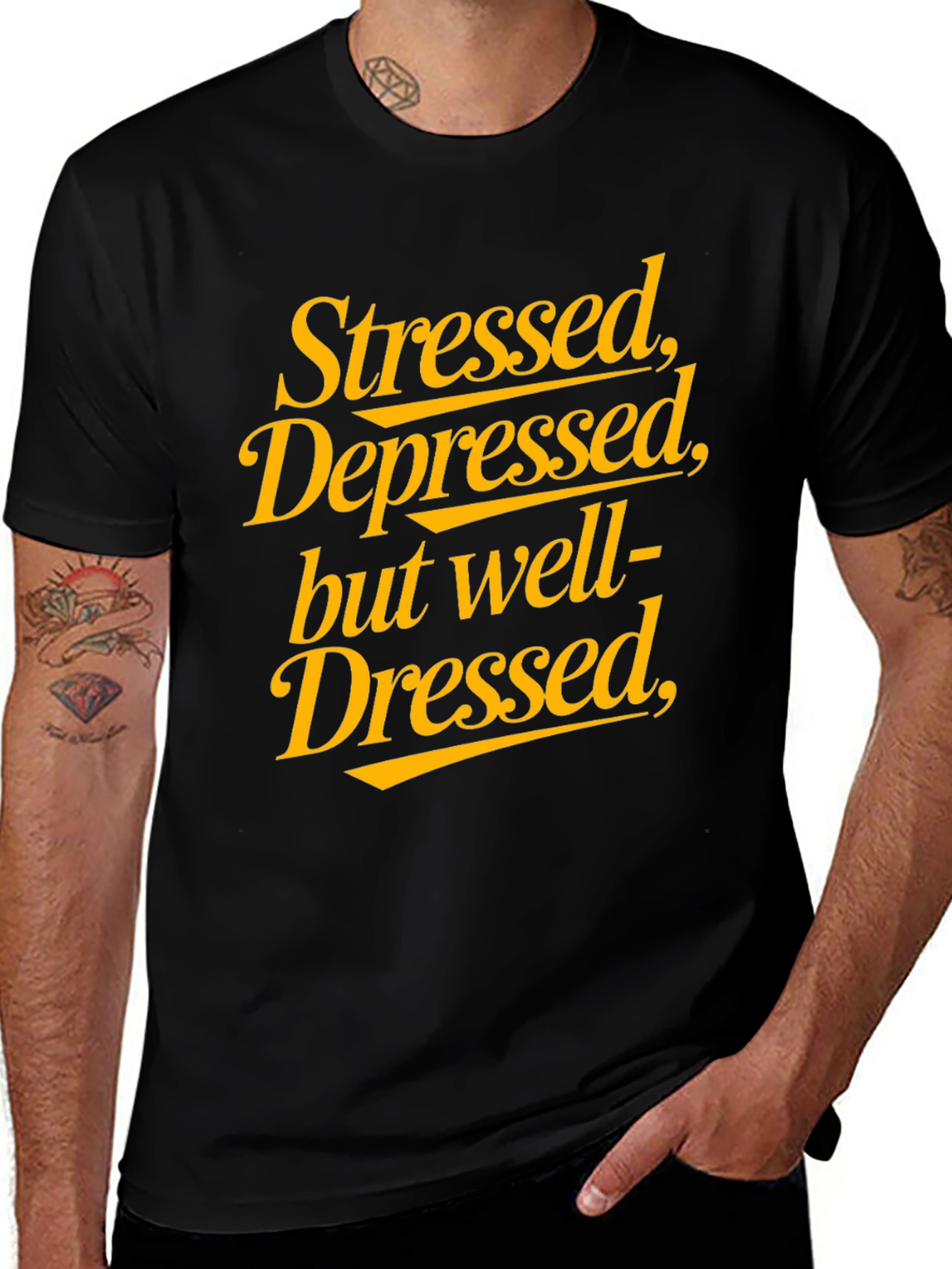 Stressed Depressed Well Dressed Black Graphic Tee