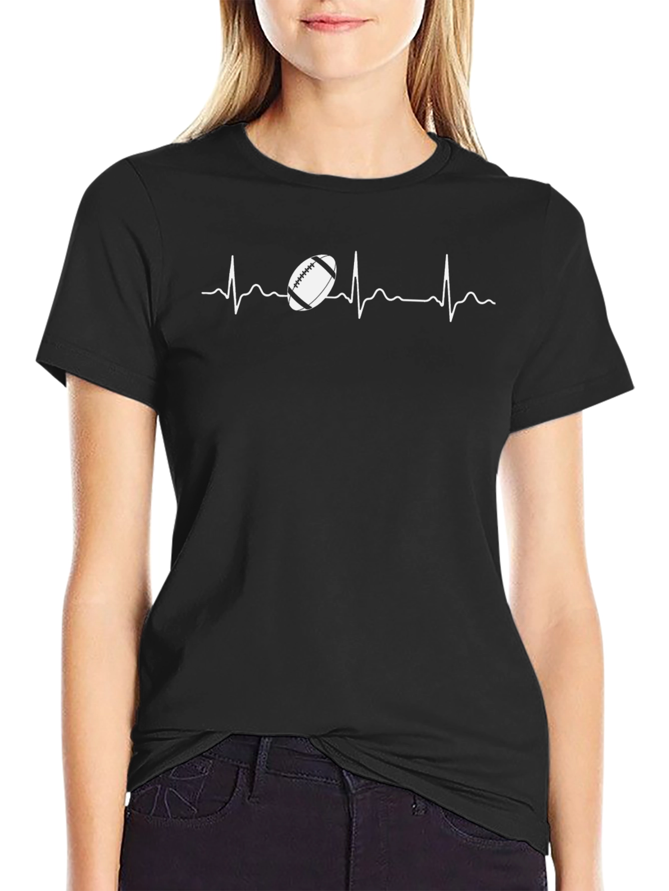 Football Heartbeat Graphic Tee - Black