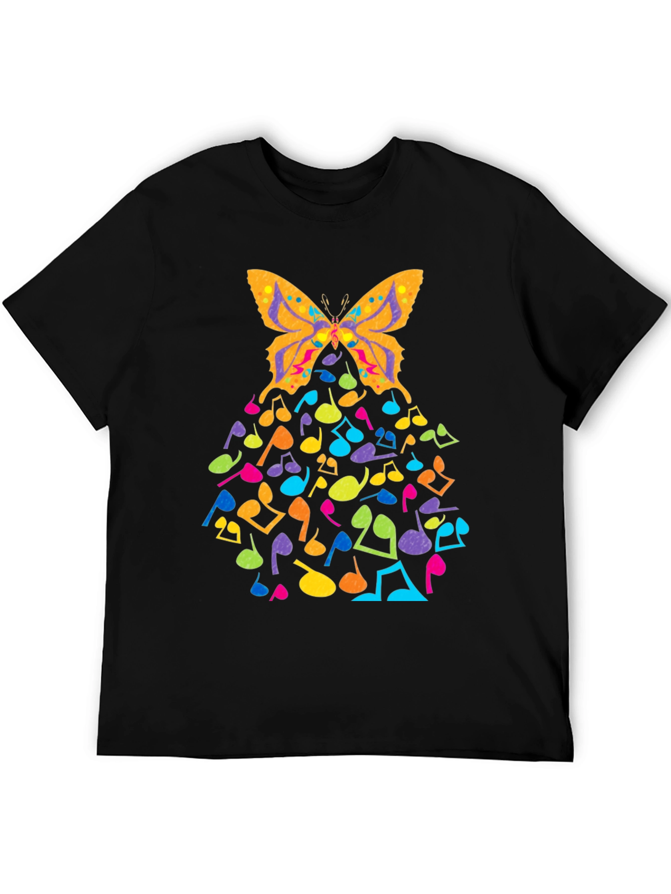 Butterfly Music Notes Graphic Black T-Shirt