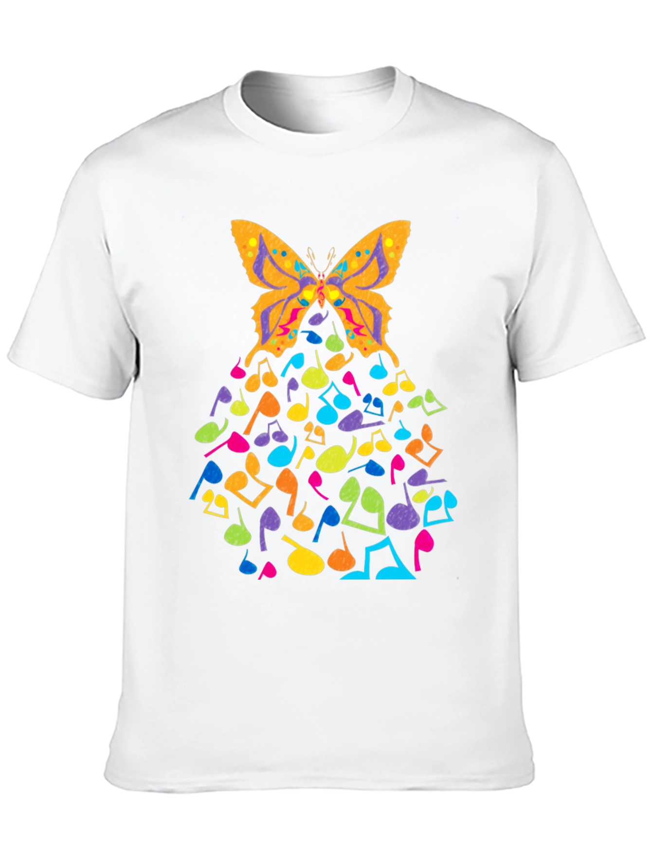 Butterfly Music Notes Graphic Black T-Shirt