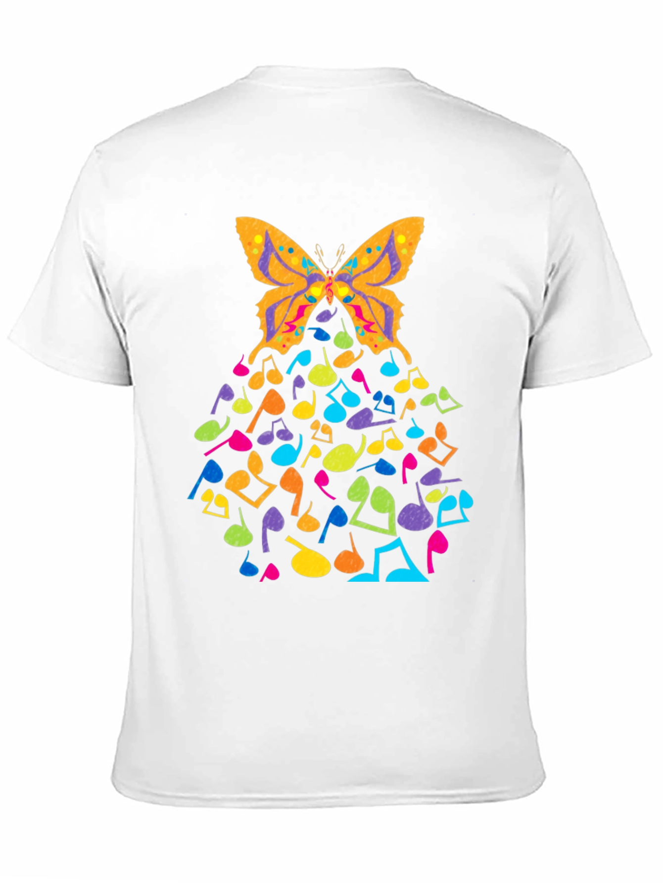 Butterfly Music Notes Graphic Black T-Shirt