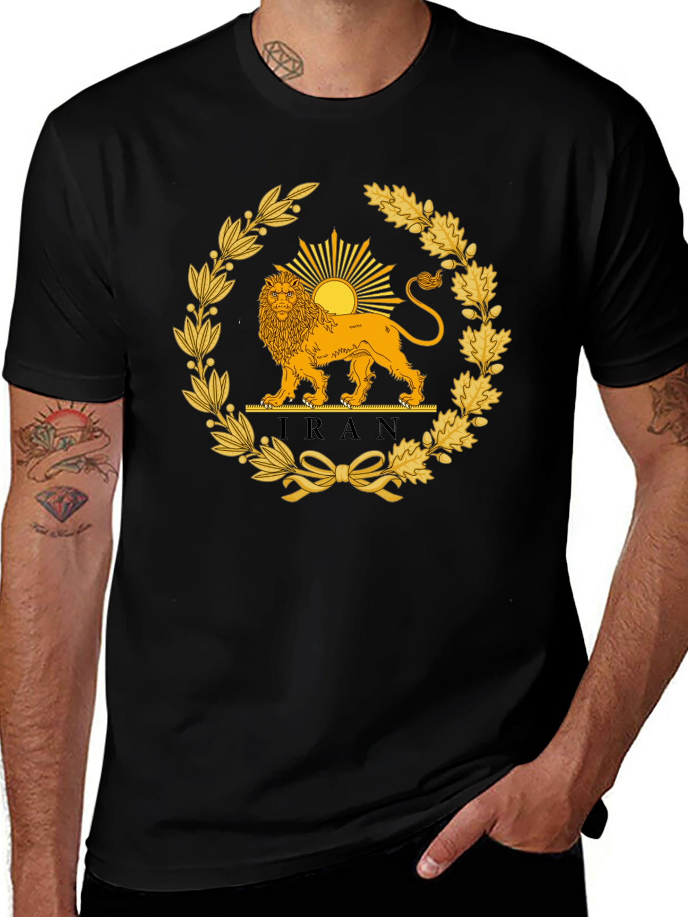 Iran Lion & Sun Emblem T-Shirt - Black