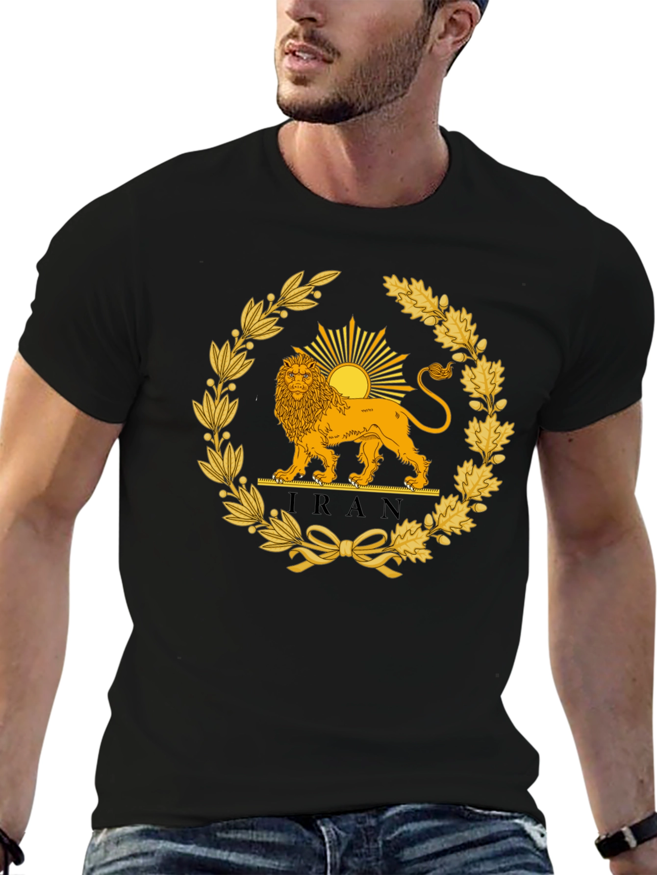 Iran Lion & Sun Emblem T-Shirt - Black