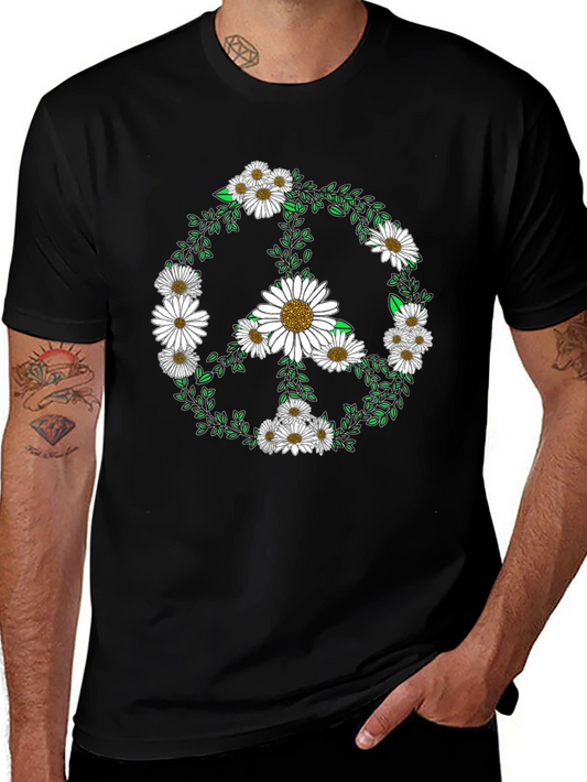 Daisy Peace Sign Black T-Shirt