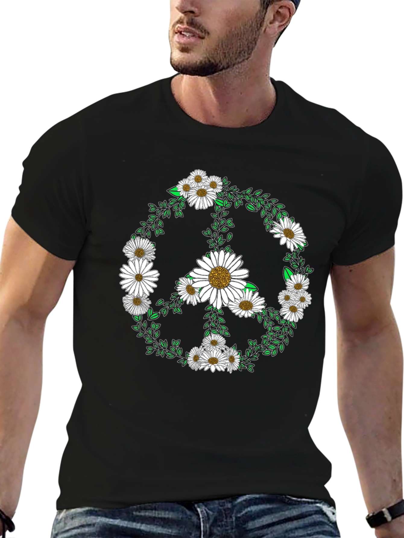 Daisy Peace Sign Black T-Shirt
