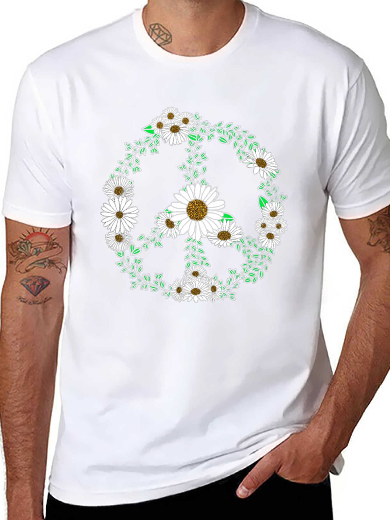 Daisy Peace Sign Black T-Shirt