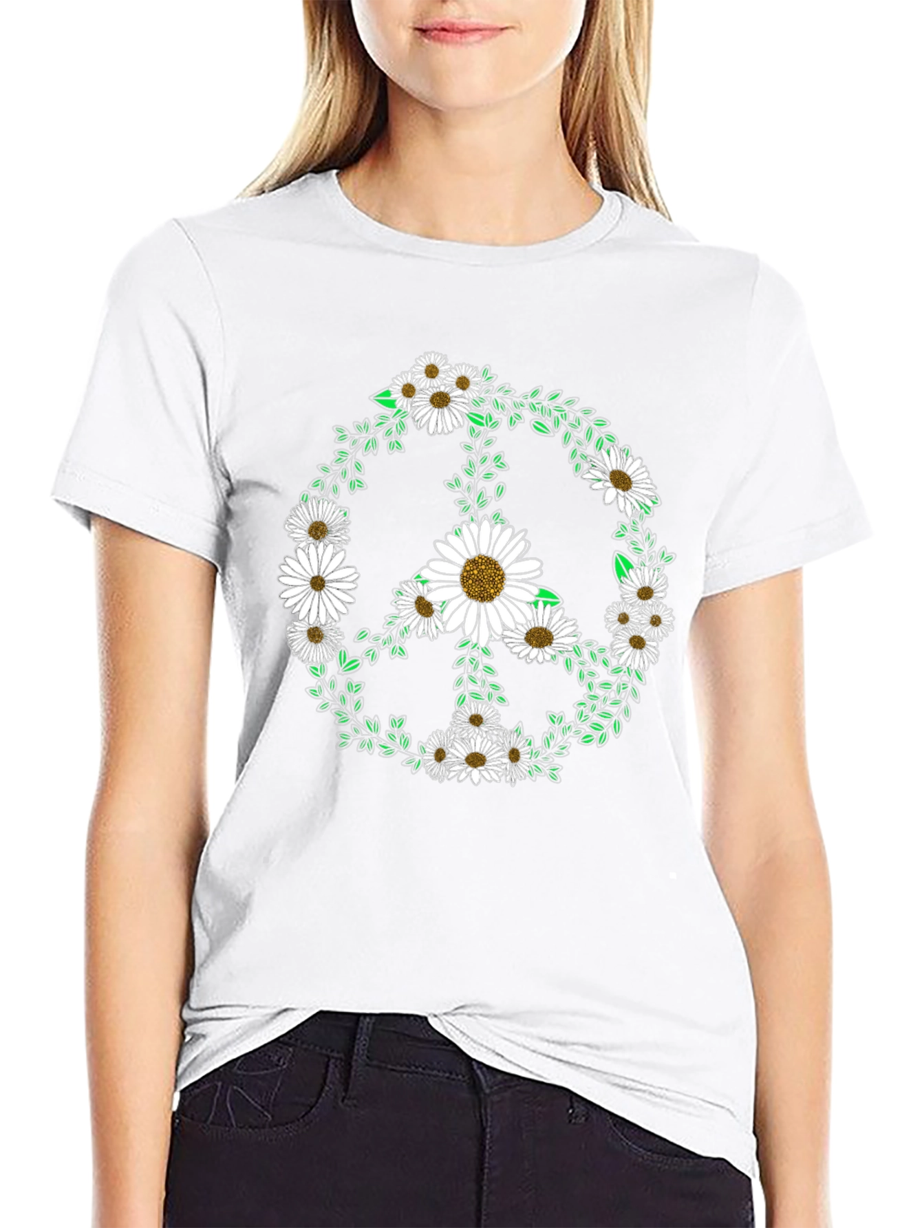 Daisy Peace Sign Black T-Shirt