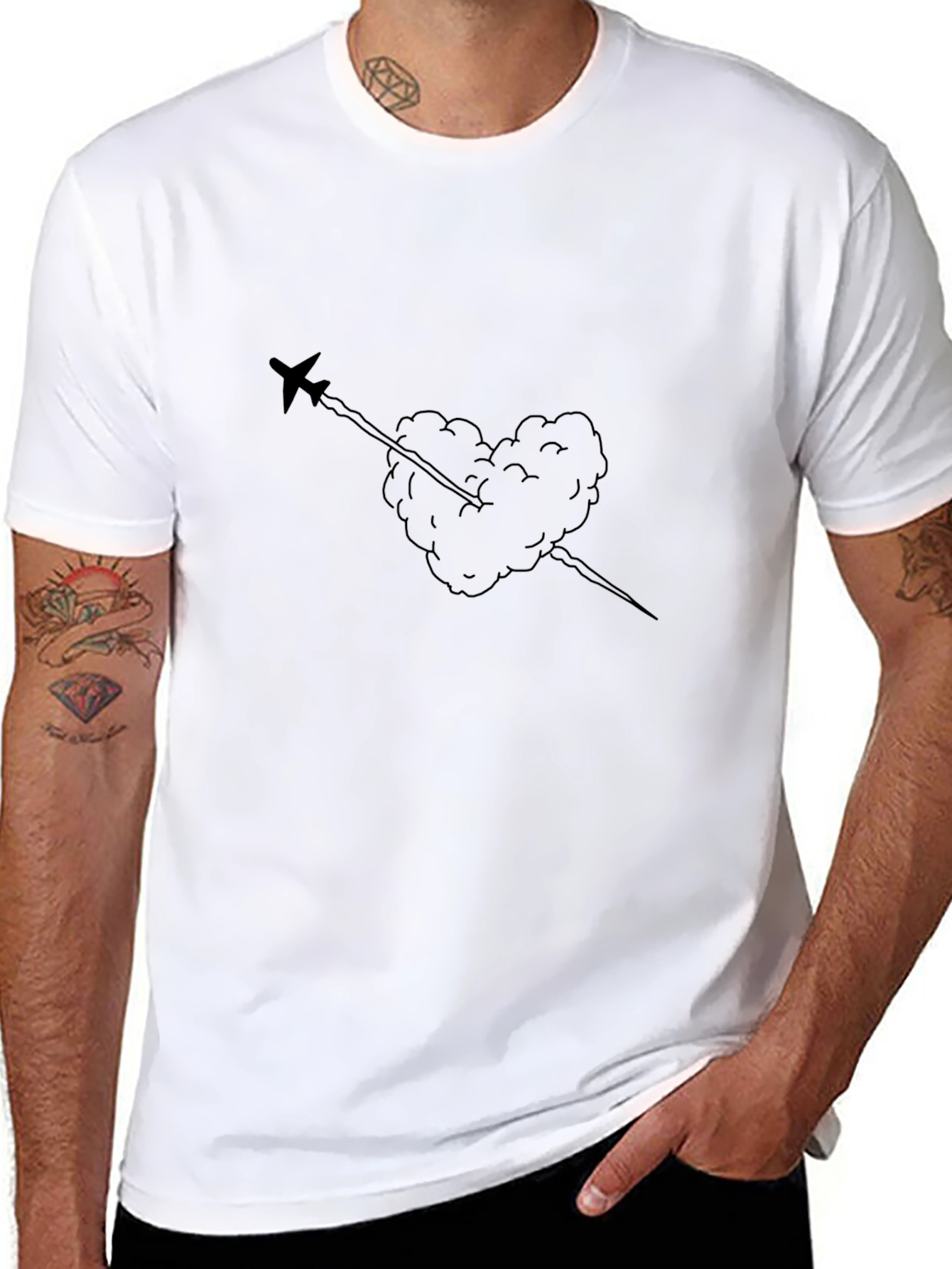 Airplane Heart Clouds Graphic T-Shirt