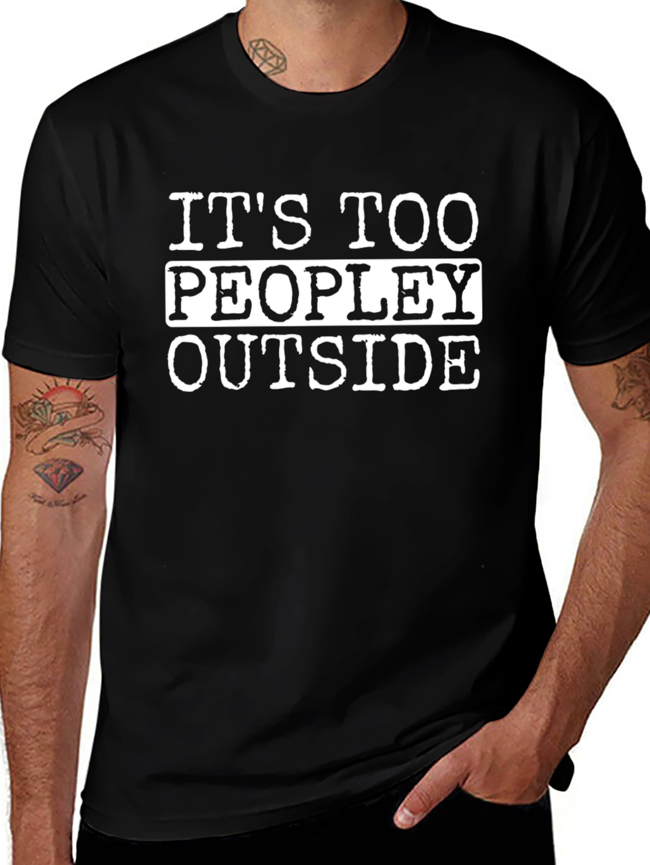 Funny Its Too Peopley Outside Black T-Shirt
