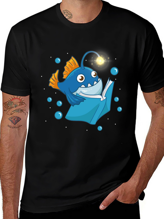 Angler Fish Reading Book T-Shirt - Funny Ocean Lover Tee