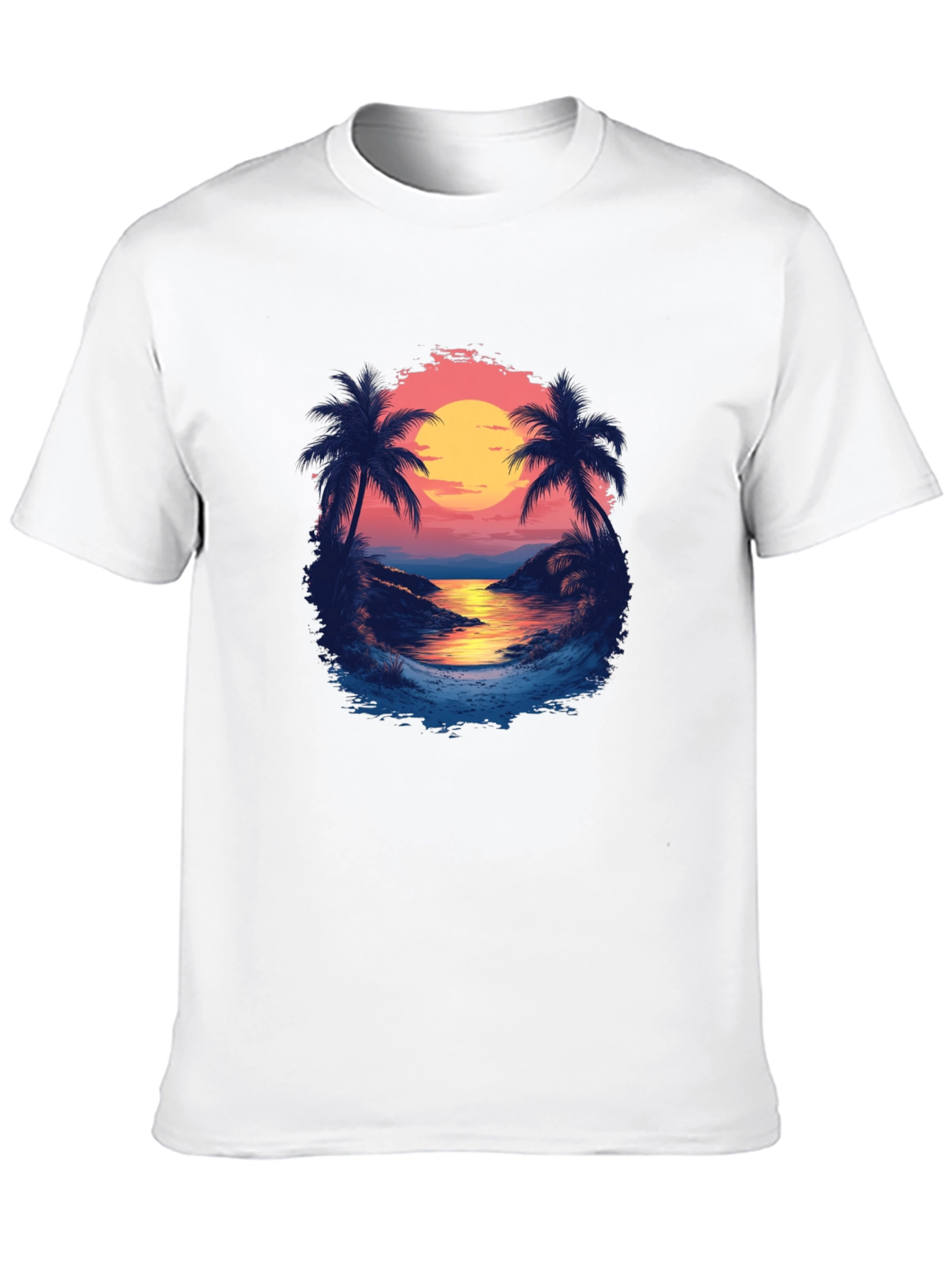 Tropical Sunset Graphic Tee - Black Cotton Comfort