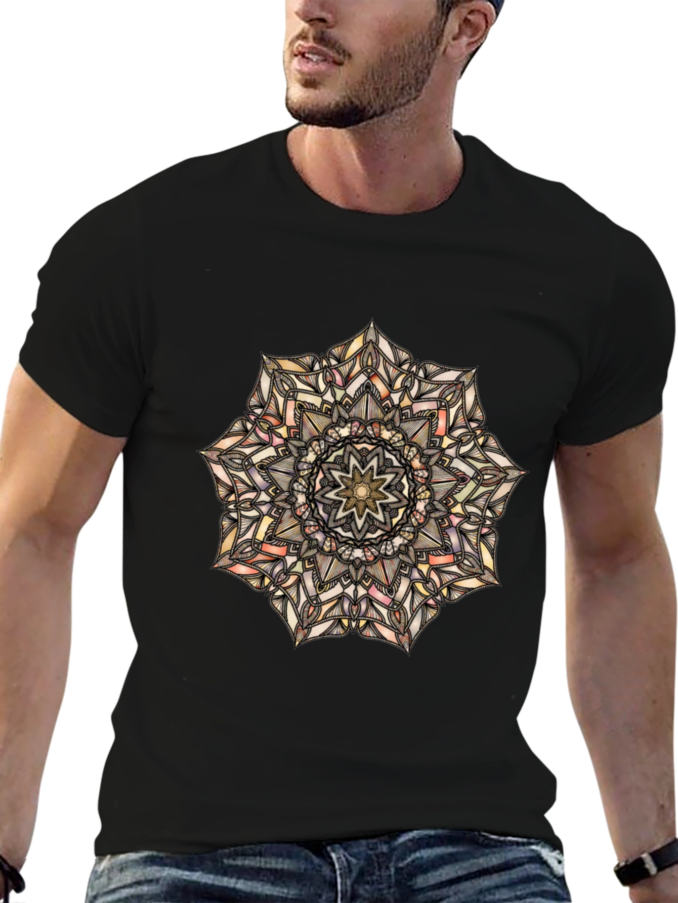 Mandala Print Black T-Shirt