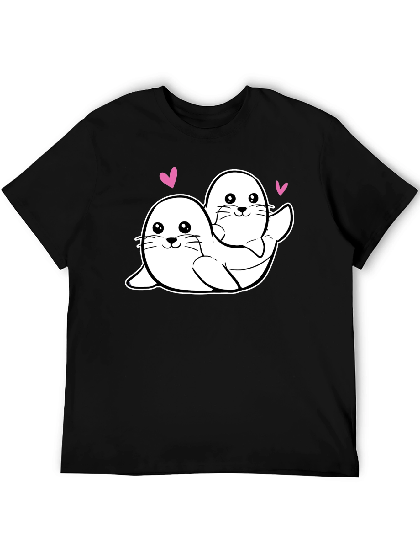 Cute Seal Couple Black T-Shirt