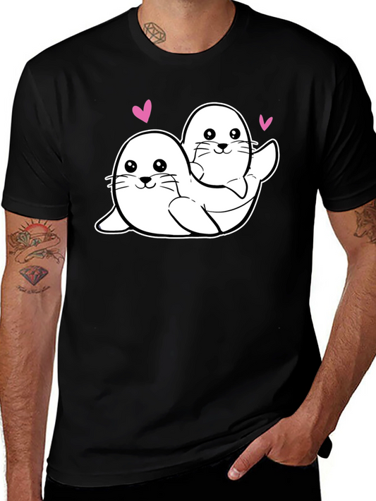 Cute Seal Couple Black T-Shirt