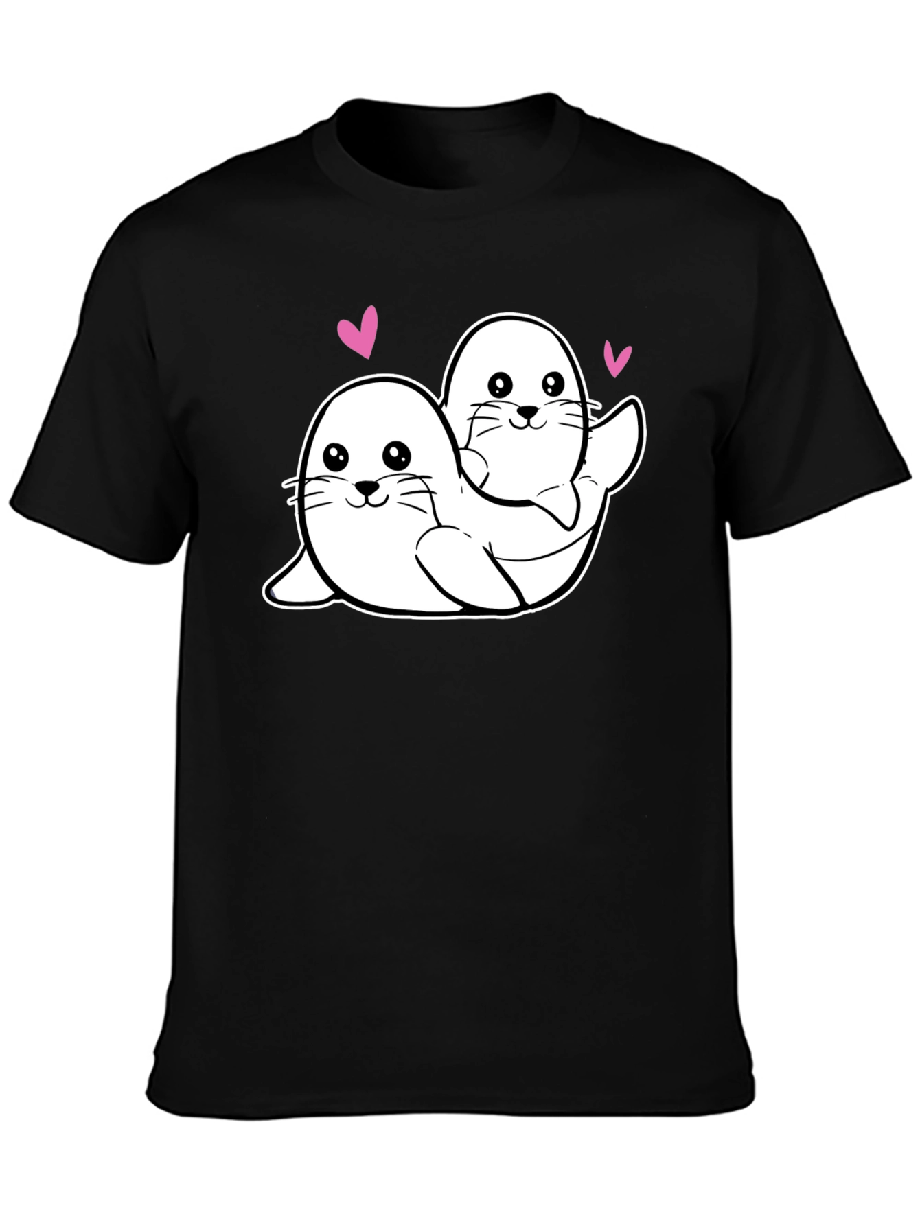 Cute Seal Couple Black T-Shirt