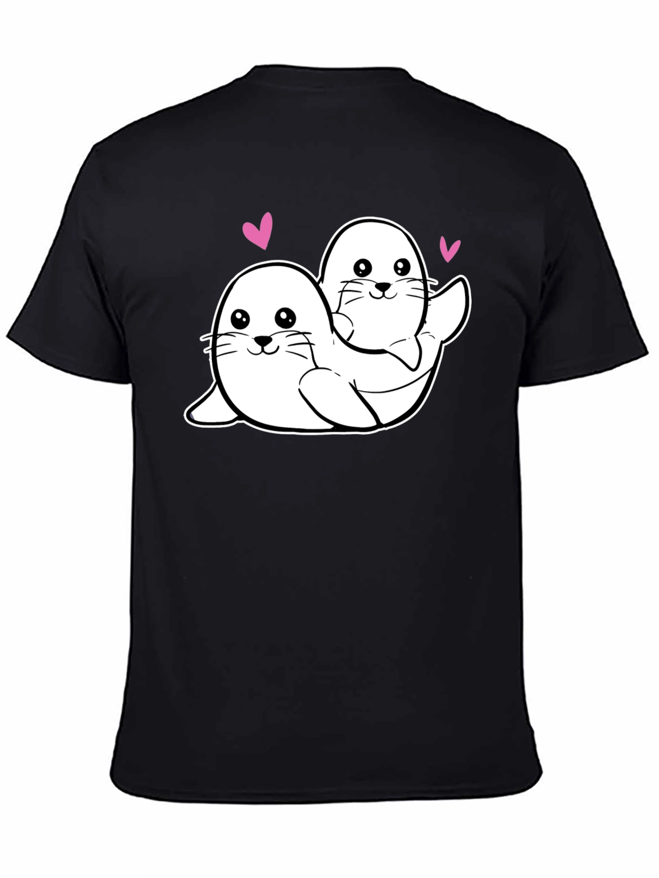 Cute Seal Couple Black T-Shirt