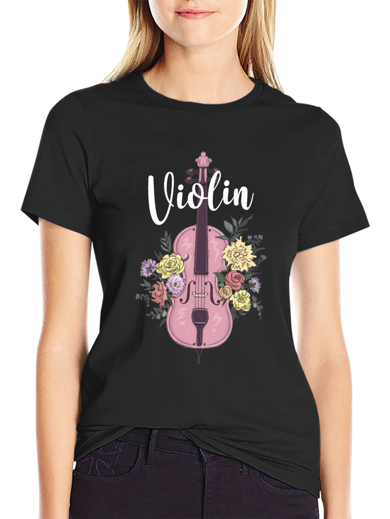 Floral Violin T-Shirt - Musical Design
