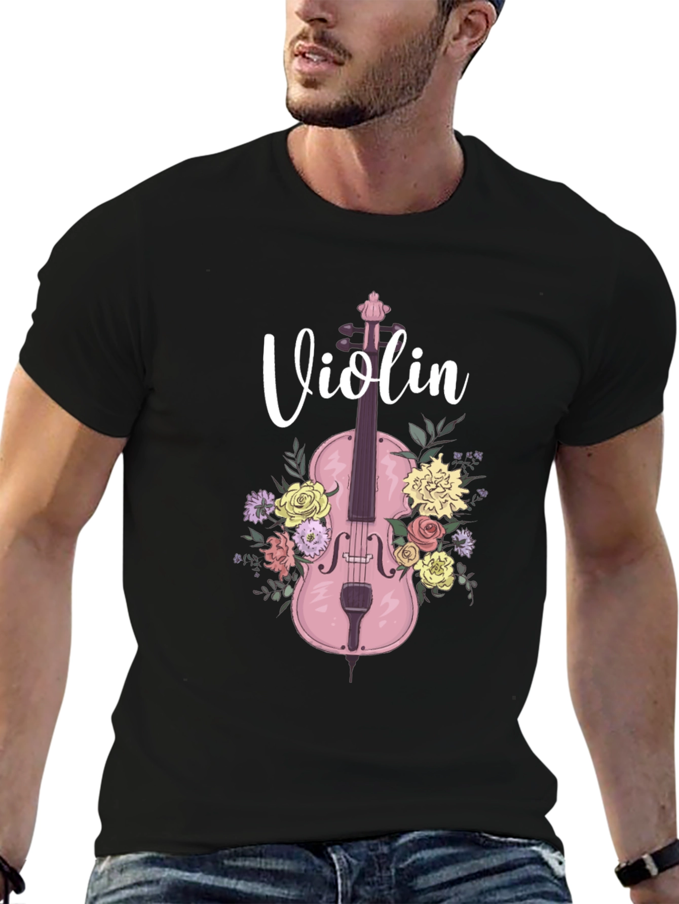 Floral Violin T-Shirt - Musical Design