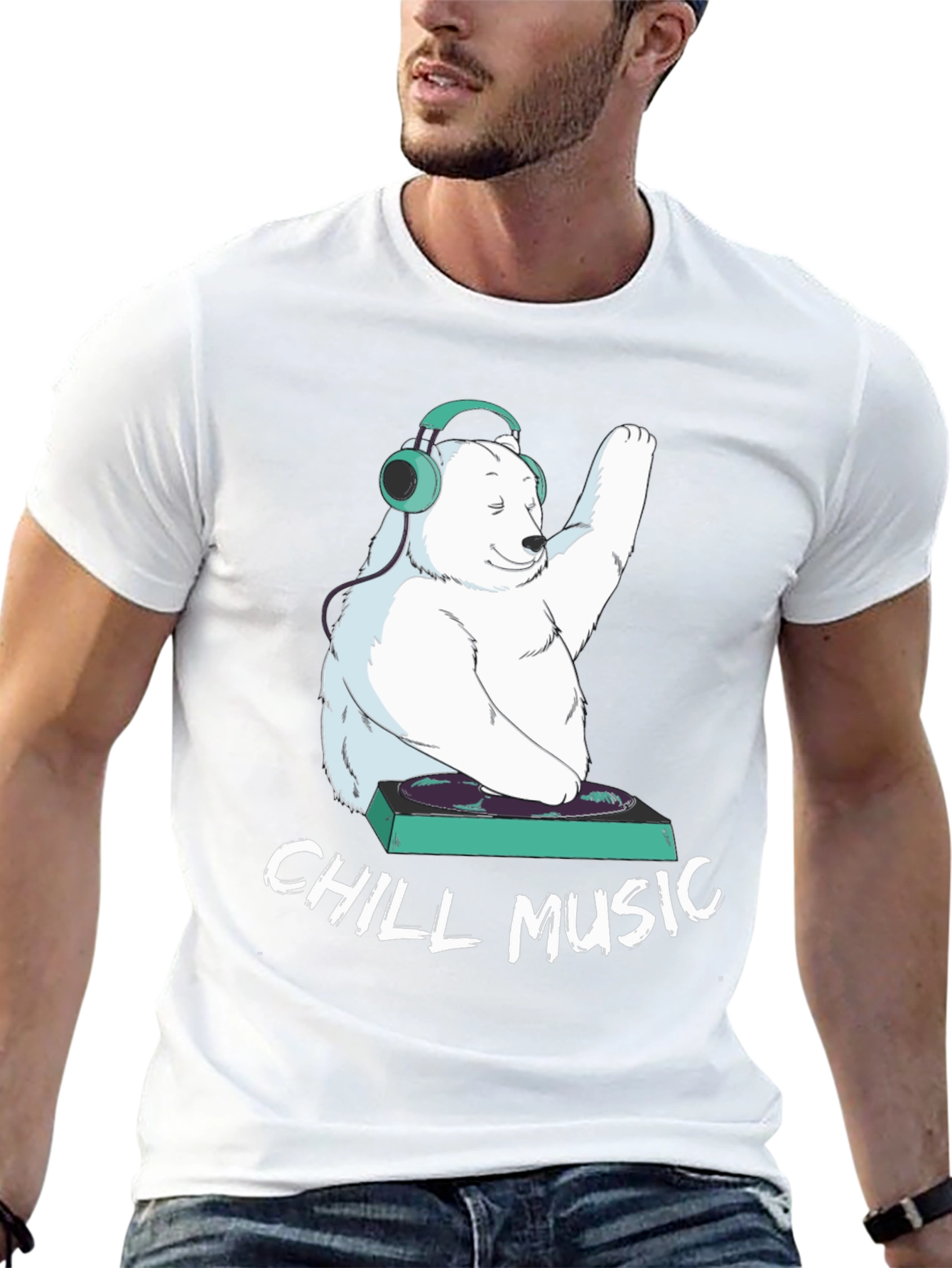 Chill Music Bear Graphic Tee - Cool DJ T-Shirt