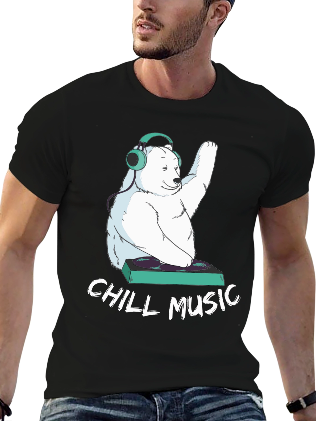 Chill Music Bear Graphic Tee - Cool DJ T-Shirt