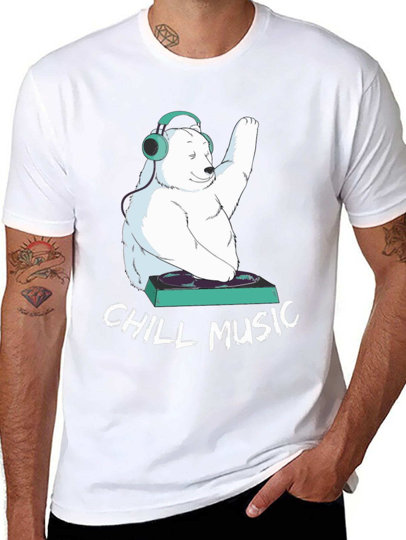 Chill Music Bear Graphic Tee - Cool DJ T-Shirt