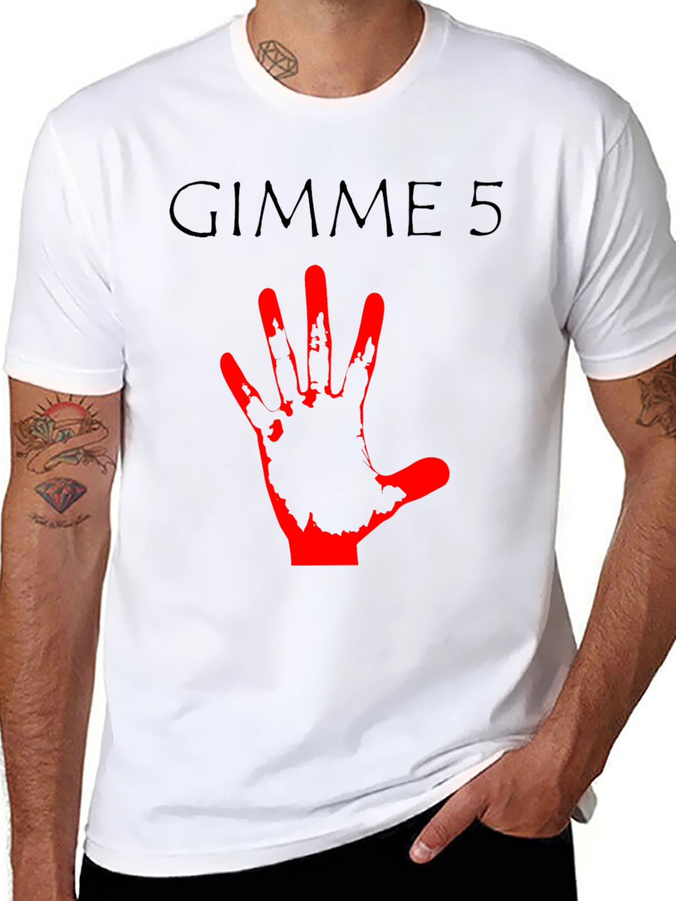 Gimme 5 Graphic Tee - Black Crew Neck T-Shirt