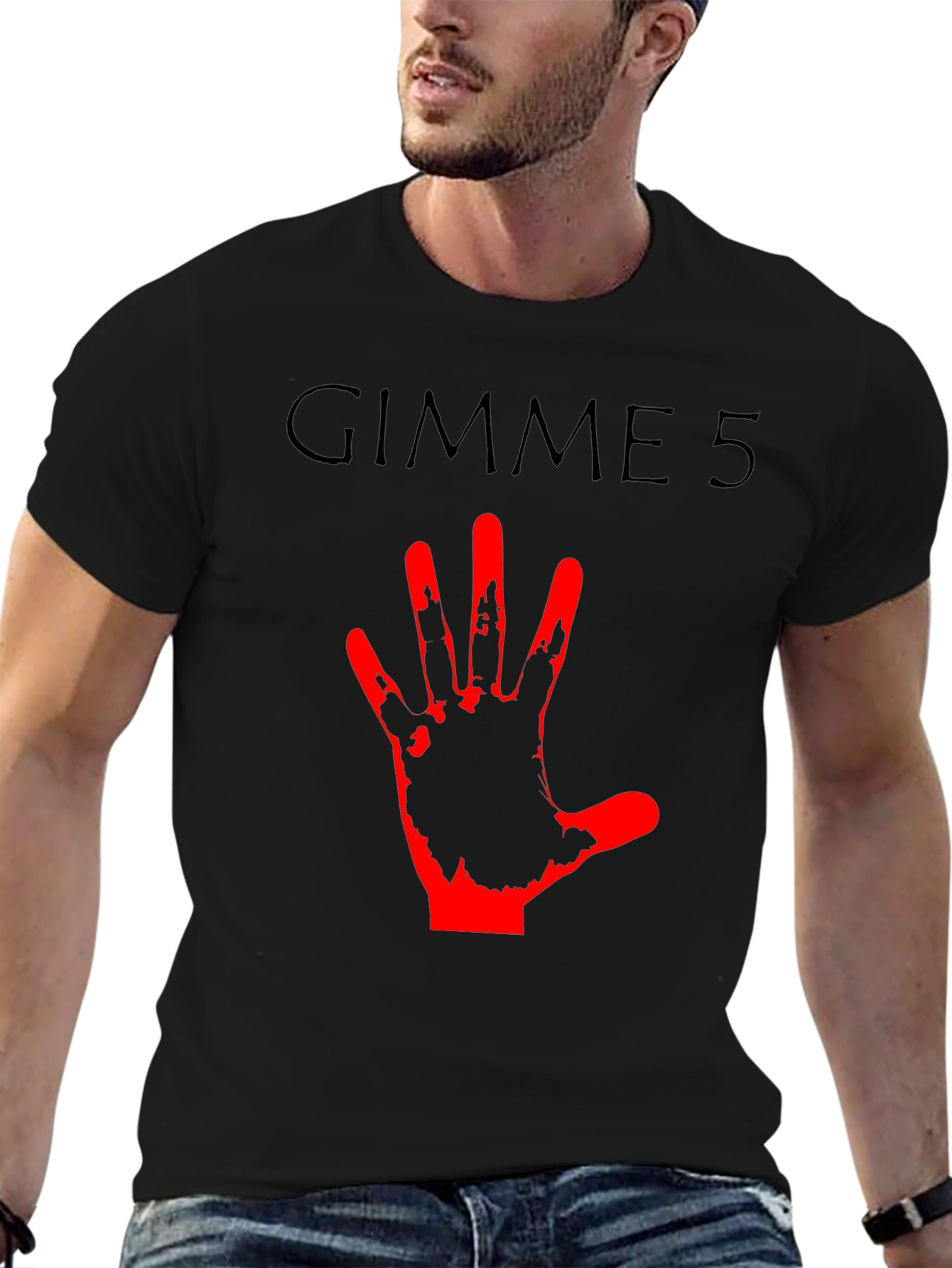 Gimme 5 Graphic Tee - Black Crew Neck T-Shirt
