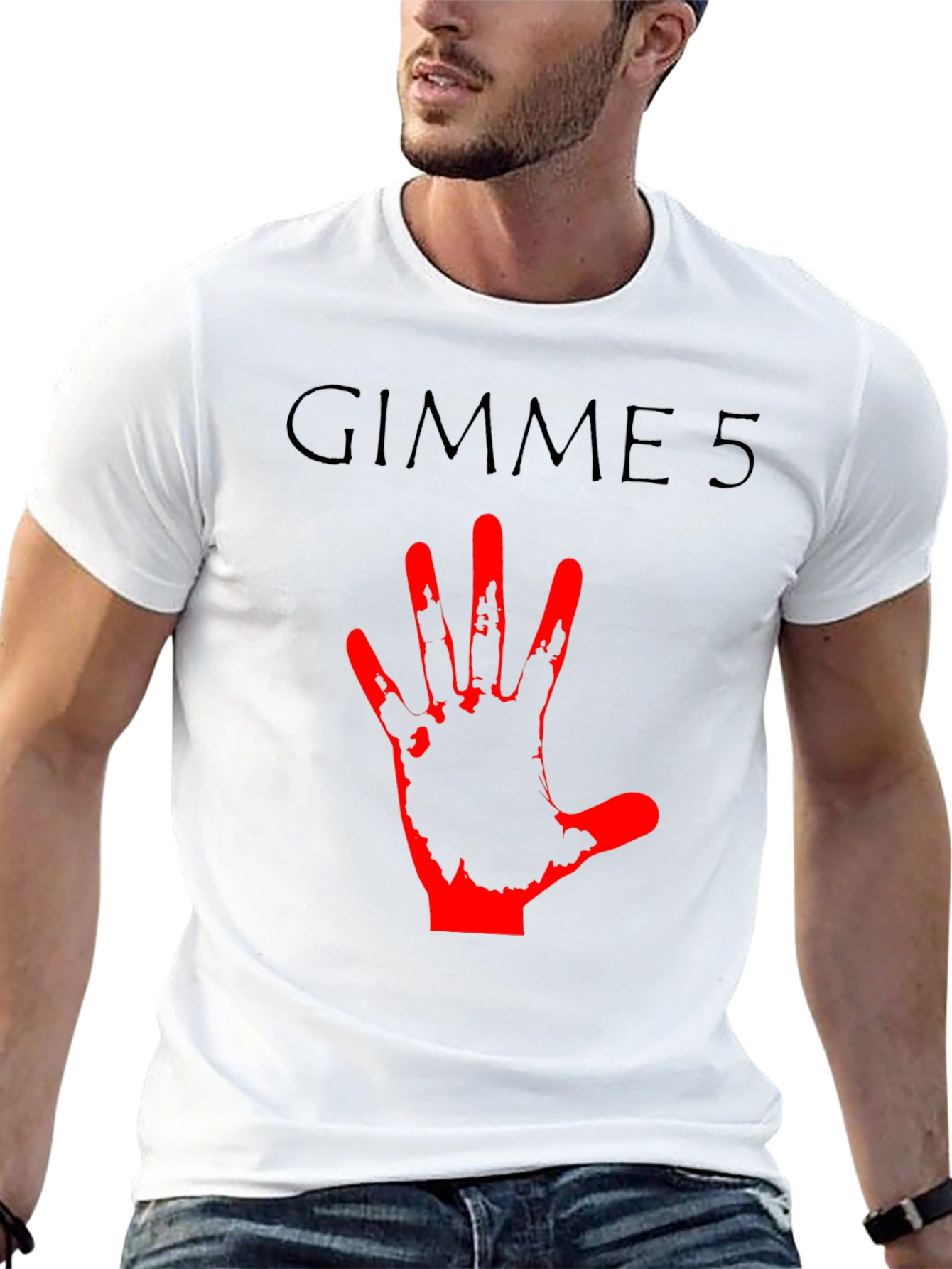 Gimme 5 Graphic Tee - Black Crew Neck T-Shirt
