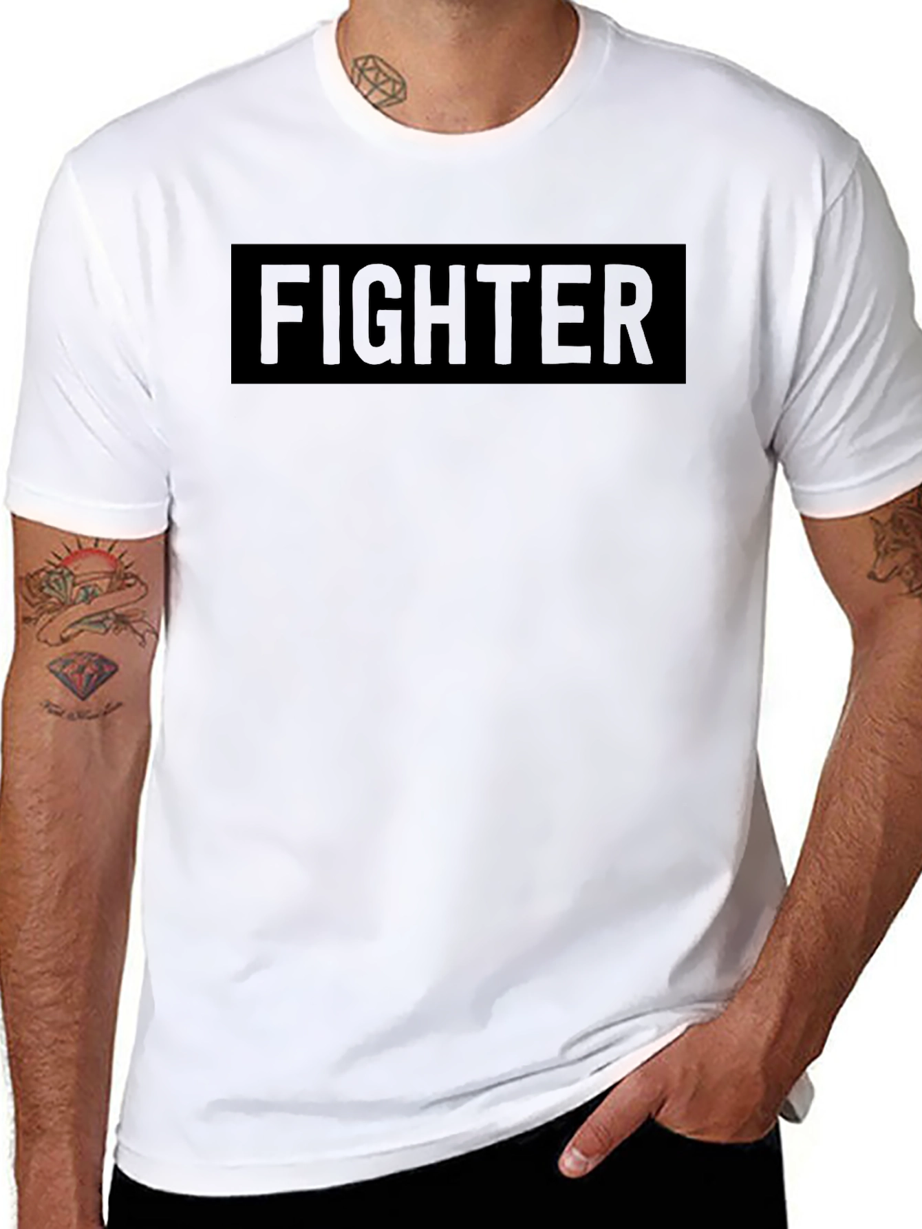 Fighter Graphic Tee - Black Crew Neck