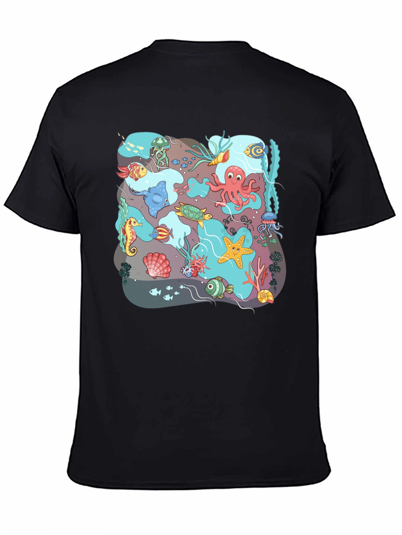 Ocean Life Graphic T-Shirt - Black Cotton Tee