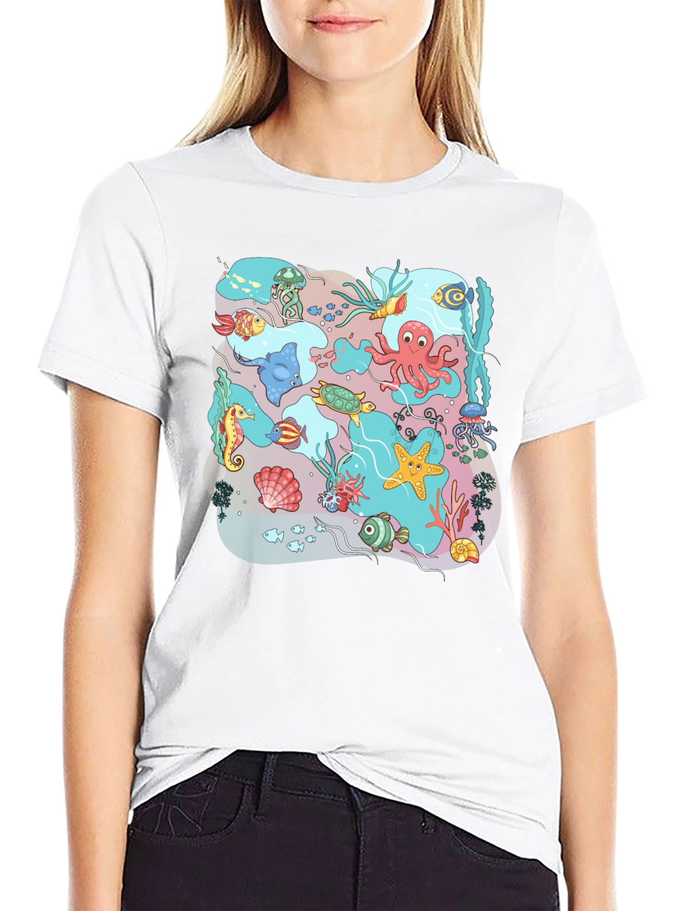 Ocean Life Graphic T-Shirt - Black Cotton Tee