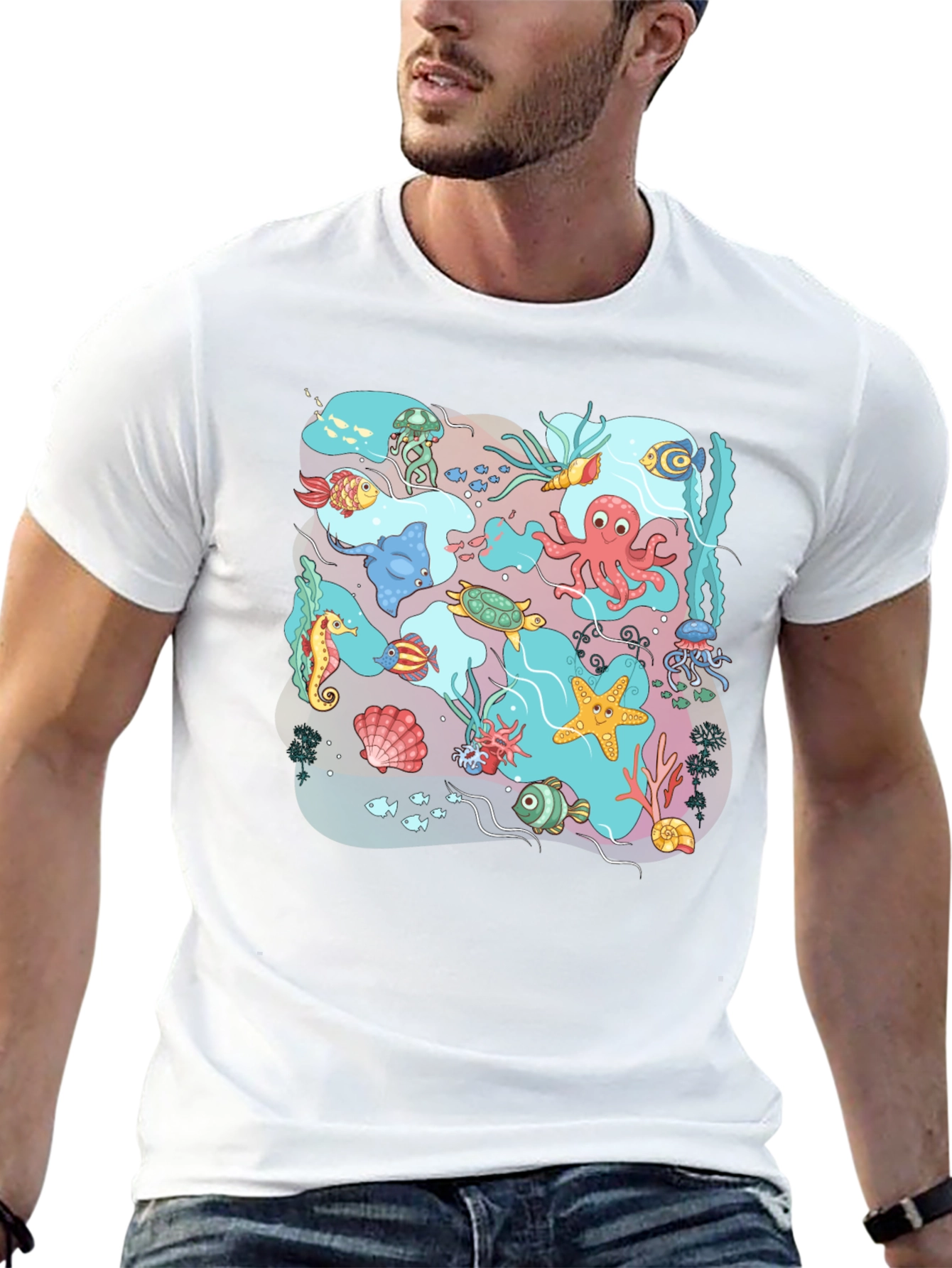 Ocean Life Graphic T-Shirt - Black Cotton Tee