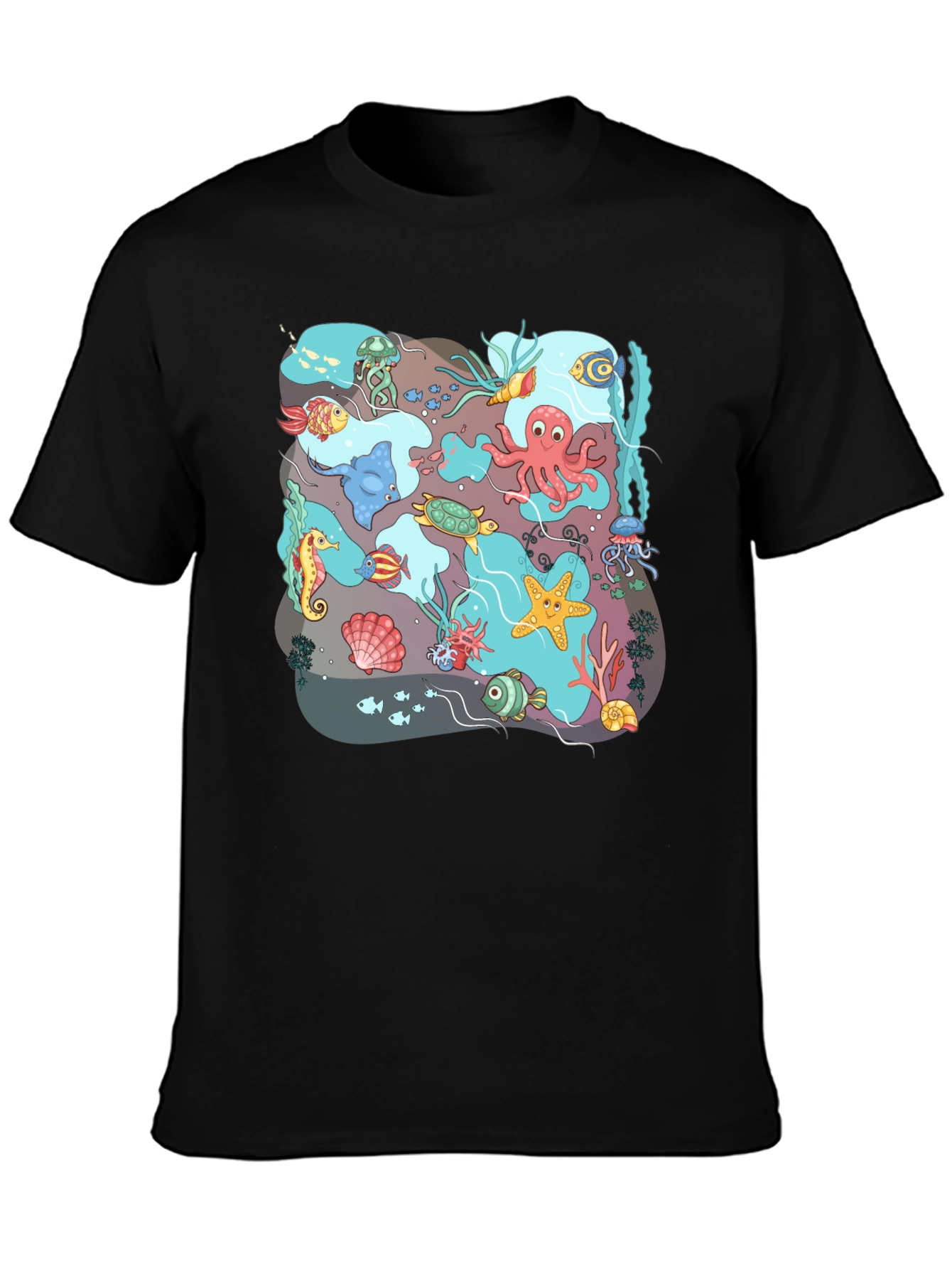 Ocean Life Graphic T-Shirt - Black Cotton Tee